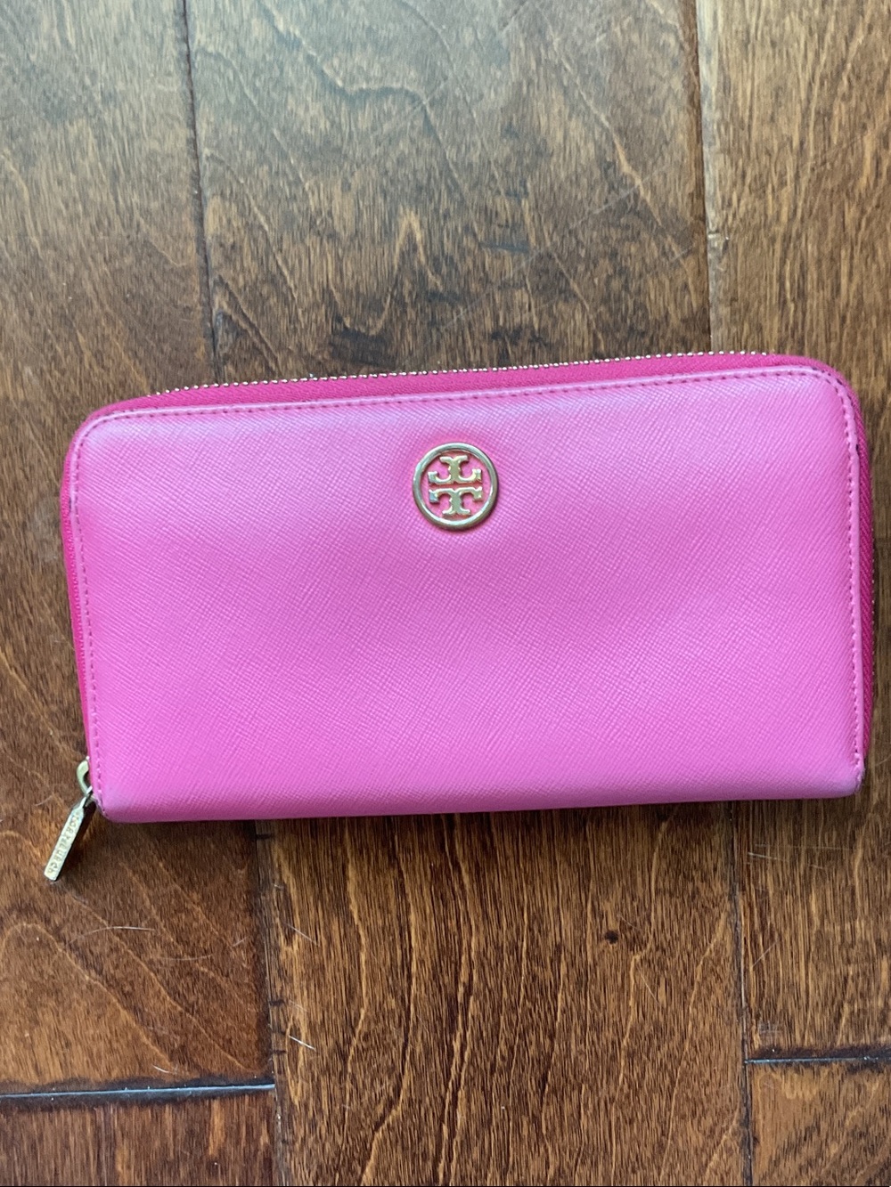 Tory Burch Hot Pink Zip-Around Logo Wallet